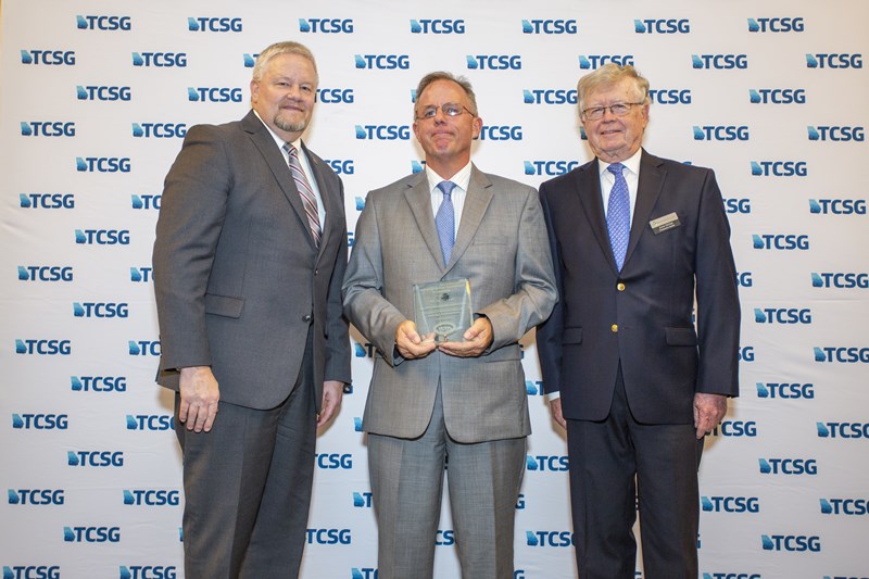 Pictured from left to right: Commissioner of TCSG , Matt Arthur; William H. Gross, CPTC Foundation 2019 Distinguished Service Award Winner, John DeVeer, TCFA Board Member